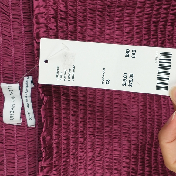 NEW Sabrina Square Neck Satin Smocked Puff Sleeve Crop Top Ruffle Trim Womens XS - Picture 8 of 11